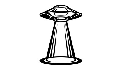 Black and White UFO Flying Saucer Icon with Tractor Beam © kiki__