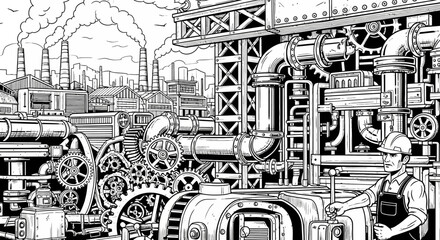 Obraz premium Industrial factory illustration complex machinery and production environment