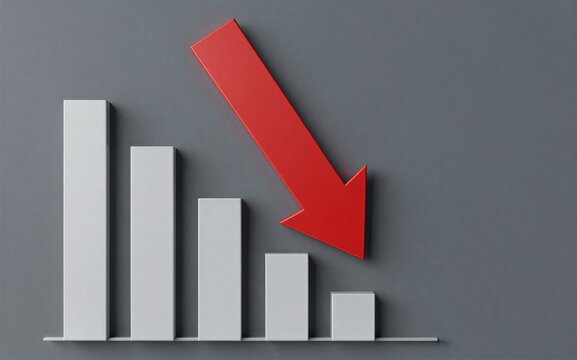 Declining sales trend shown by a red arrow pointing downward on a bar