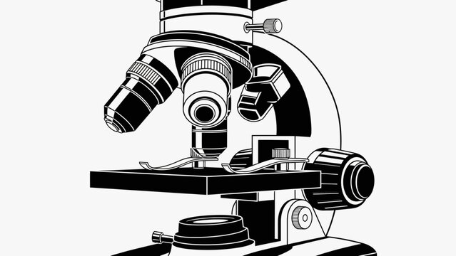 Scientific Optical Microscope Illustration in High Contrast Black and White
