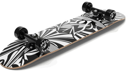 Modern Skateboard with Black and White Abstract Graphic Pattern © kiki__