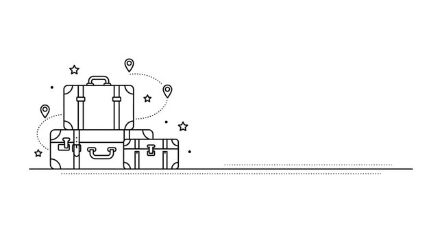 Minimalist outline illustration of a pile of travel suitcases.