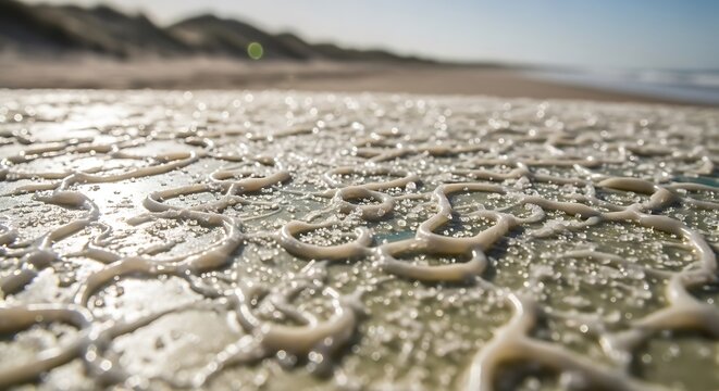 Close Up of Organic Patterns on a Wet Beach Surface
