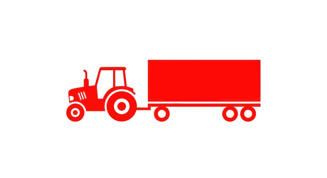 Red Tractor Pulling Trailer Icon - Agricultural Transport and Farming Symbol