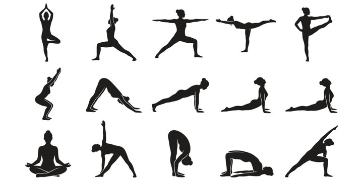Yoga Poses Silhouette Icon Set