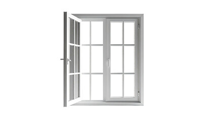 Obraz premium White, open casement window with multiple panes, against a dark backdrop