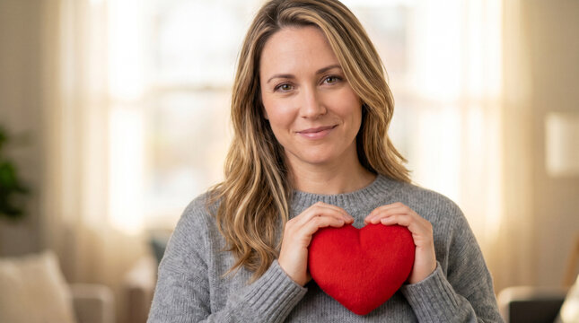 World Blood Donor Day smiling Caucasian female donor holding red heart love compassion volunteer donation charity healthcare awareness medical campaign warmth care poster design