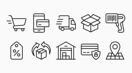 Fototapeta premium E-commerce, Delivery and Logistics Line Icons Set