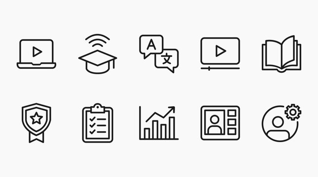 Online Education and E-Learning Line Icons Set