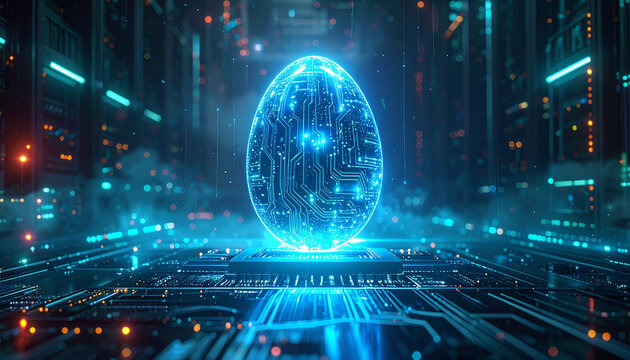 Blue glowing futuristic digital egg