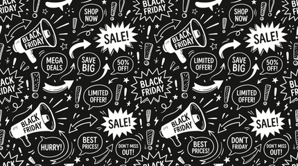 Fototapeta premium Seamless black and white sale badge and sticker pattern background.