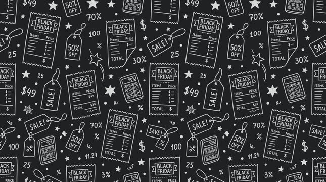 Seamless black and white lottery scratch ticket pattern background with hand-drawn icons.