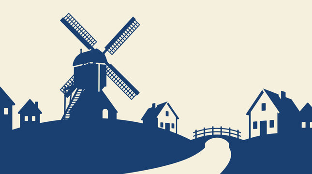 Wooden Windmill in Traditional Dutch Landscape