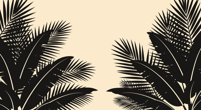 Black palm fronds against beige background minimalist botanical design