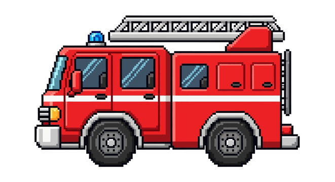 Pixel Art Fire Truck Vehicle Illustration.