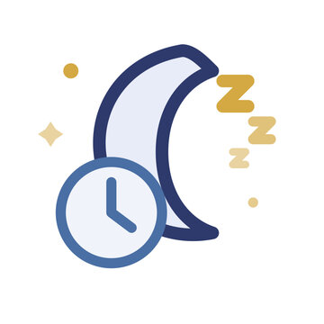 Sleep Mode Moon with Clock and Stars Night Icon