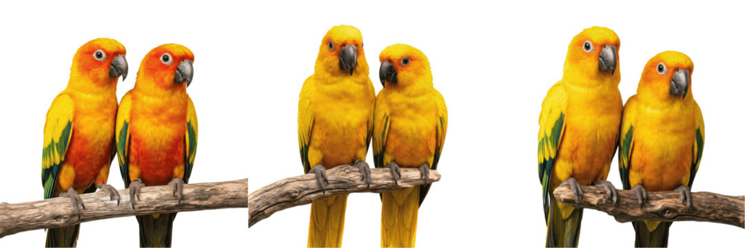 Affectionate Couple Pair Yellow Green Exotic Lovebird Parrots Birds Isolated Transparent PNG Clipart