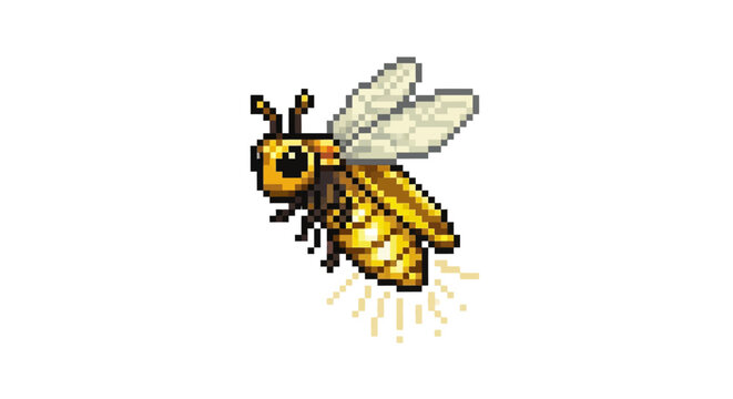 Pixel Art Honey Bee Flying with Glowing Tail.