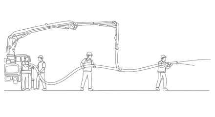 Construction Workers Operating Concrete Pump with Boom on Site © tira