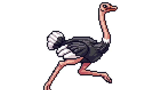Pixel Art Ostrich Running Side View.