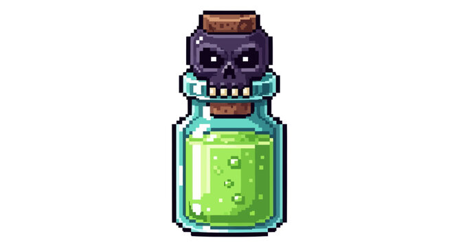 Pixel Art Poison Potion Bottle with Skull Stopper.