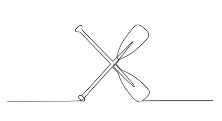 Minimalist Line Art Crossed Oars, Vector Illustration, Isolated on White © titik