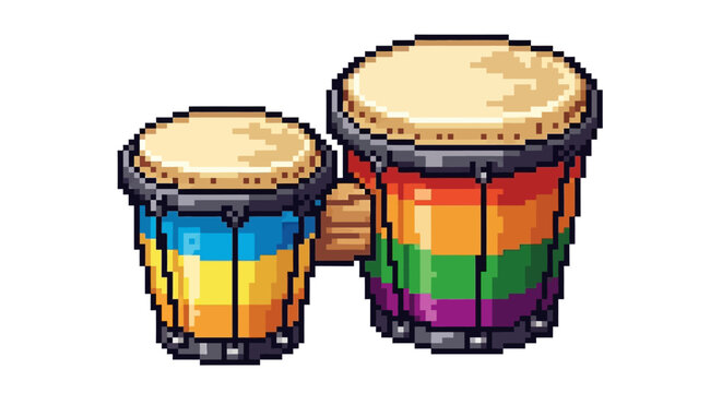 Pixel Art Rainbow Bongo Drums Musical Instrument.