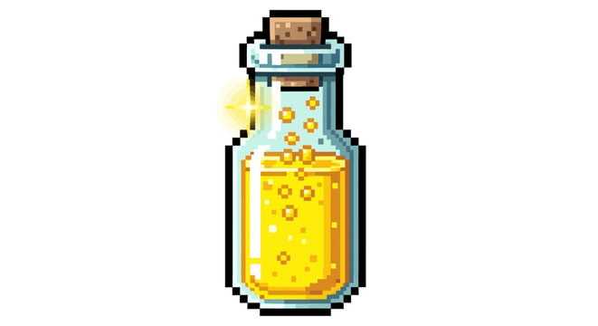 Pixel Art Potion Bottle With Bubbles And Glow.