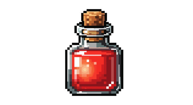 Pixel Art Potion Bottle Filled with Red Liquid.