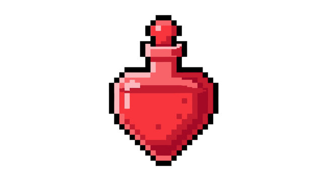Pixel Art Red Potion Bottle Icon.