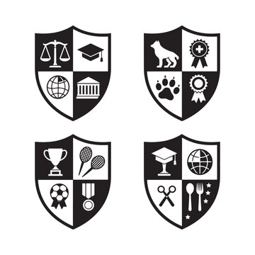 crest icons with various symbols black and white