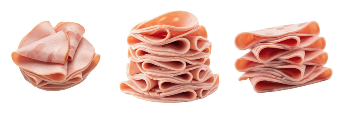 Stack of Sliced Salami Ham Deli Meat, Fresh Savory Charcuterie Cold Cuts for Sandwiches and Platters Transparent Background PNG