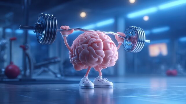 Brain exercises in gym lifting weights for training and fitness at modern workout facility