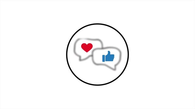 A social media communication concept featuring a heart icon vector illustration inside a white speech bubble button symbol for web chat and internet message design