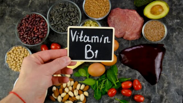Foods that contain vitamin B1. Selective focus.