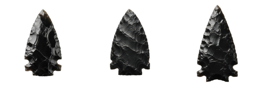 Ancient Obsidian Flint Arrowhead Stone PNG Isolated on Transparent Background for Archeology Native American History Graphic Design