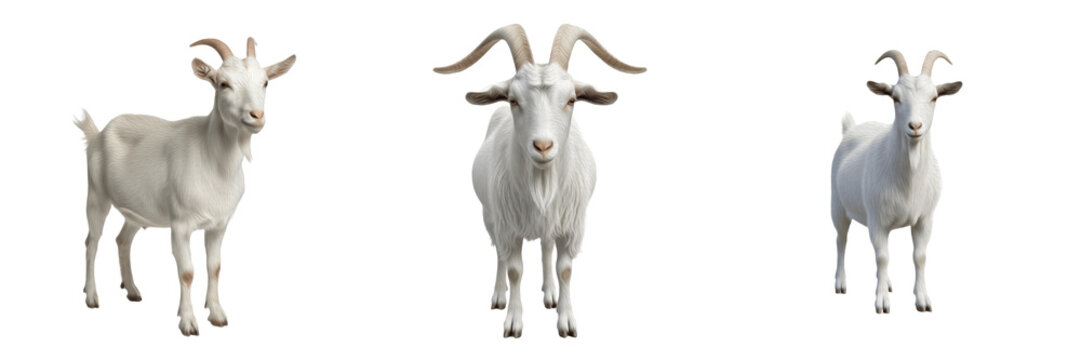 White Domestic Goat Standing PNG Isolated on Transparent Background for Farm Animals Agriculture Livestock Countryside Graphic Design