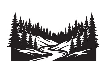 Fototapeta premium Pine tree forest silhouette. Christmas trees vector illustration.