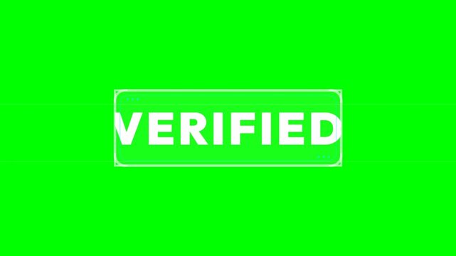 Verified label animation on green screen chroma key background