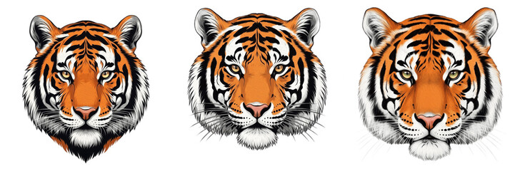 Royal Bengal Tiger Head Isolated PNG Transparent Background Wild Animal Mascot Set