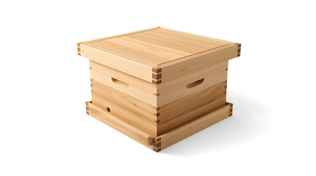 Modern Wooden Beehive Box for Beekeeping Isolated on White Background