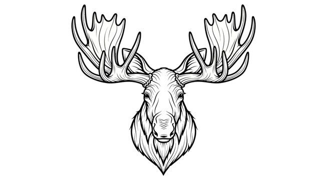 Moose Head Illustration, Majestic Antlers, Wildlife Portrait, Vector Art