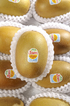 Fresh New Zealand Zespri SunGold Kiwi Fruits in Protective Packaging Display
