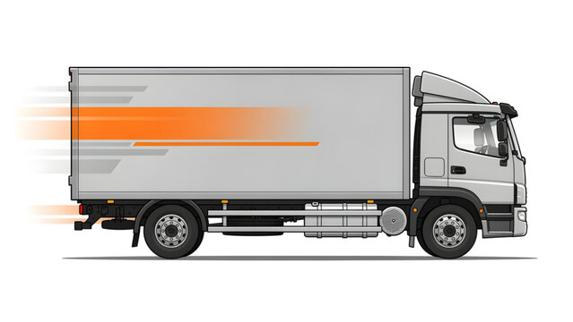 white delivery truck with orange speed lines moving fast on a transparent background