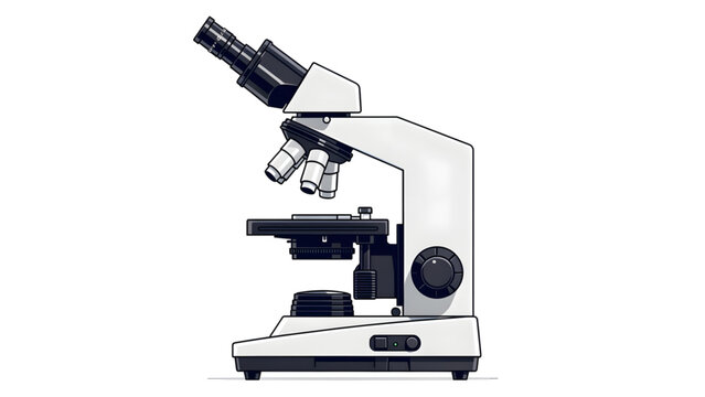 white compound microscope with black eyepiece and adjustment knobs scientific tool