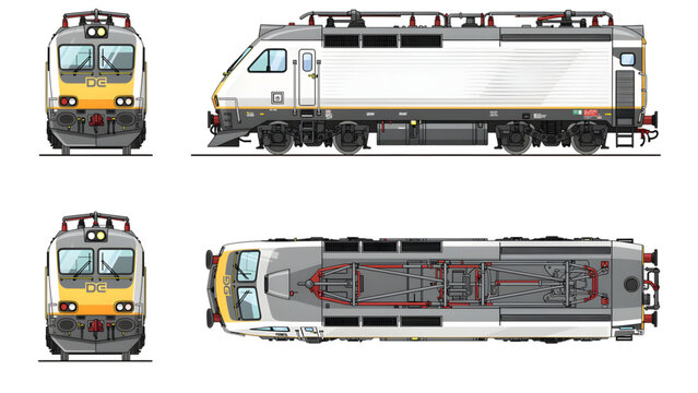 modern white and yellow electric locomotive train front side top view isolated