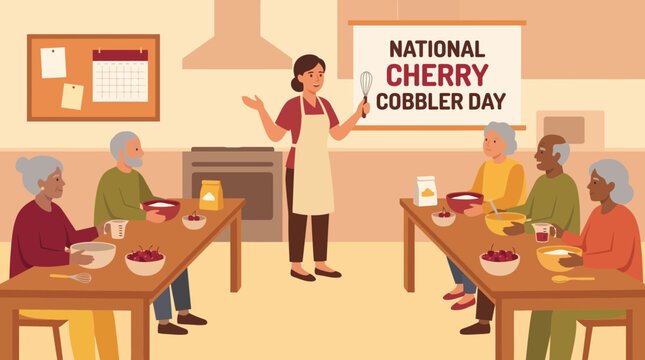 Seniors attending a cooking class for National Cherry Cobbler Day