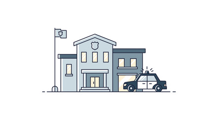 Police Station Building with Patrol Car and Flag © fanya