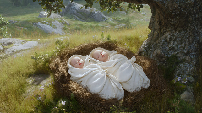 Esau and Jacob Sleep Together in a Birdcage in Peace, a Story from the Old Testament