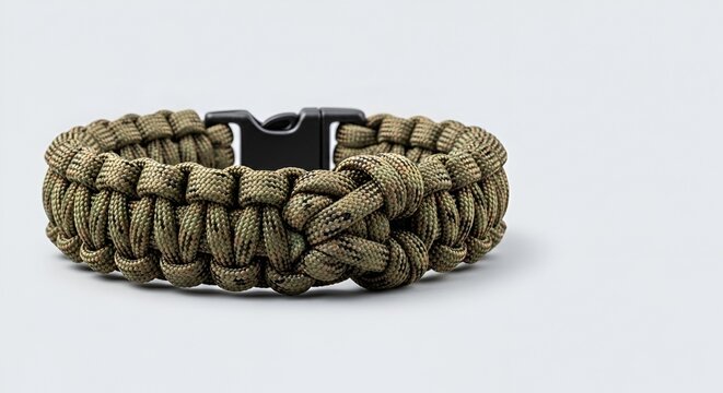 Camouflage Paracord Survival Bracelet with Buckle on White Background